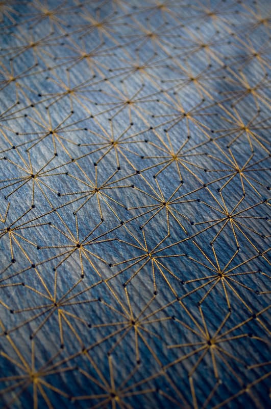 Josefine Düring, Pinifère Profonde, finished veneer, 100% spruce, screen print with reactive dye, perforated, embroidered (© design/photo: Josefine Düring)