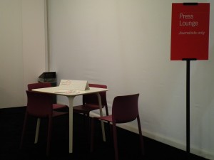 Press Lounge at the Saloni Milano Stand: First Chair and First Table by Stefano Giovannoni