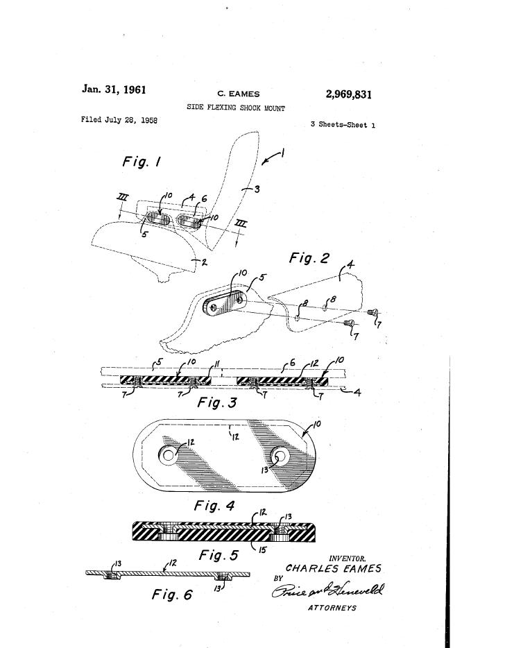 Charles Eames US Patent Nr 2,969,831 Side Flexing Shock Mount
