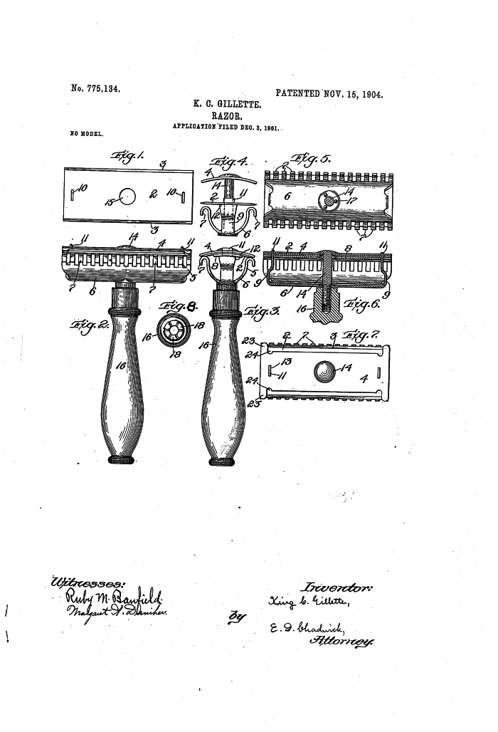 US Patent 775134 Razor King Camp Gillette on November 15th 1904