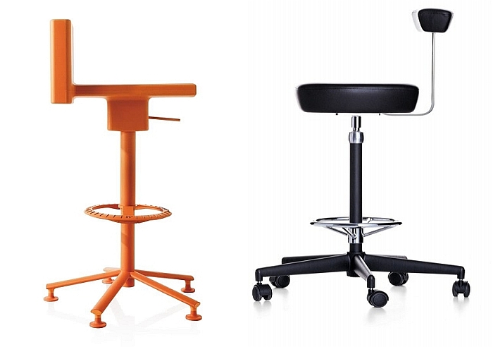 The 360° Stool by Konstantin Grcic for Magis (2009) and the Nelson Perch by George Nelson through Vitra (1964)