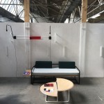Split level table, sofa, lighting rig by Ateliers J&J Brussels