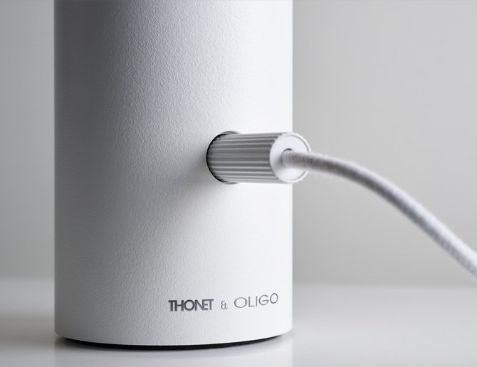 On/Off/Dimmer & cable inlet/outlet unified in KUULA by Uli Budde for Thonet & Oligo