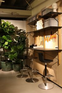 Kaari shelf by Ronan & Erwan Bouroullec for Artek and Zeb Stool by Barber Osgerby for Vitra, as seen at NeoCon Chicago 2016