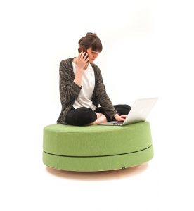 BuzziBalance Pouf by 13&9 Design for BuzziSpace. It's called BuzziBalance because you have, seeeing as how it rocks and spins