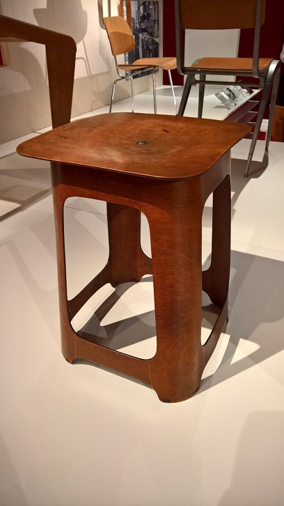 An early 1930s stool by London based manufacturer Isokon, as seen at Plywood: Material of the Modern World, the V&A Museum London