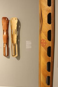 1940s moulded plywood leg splints by Charles and Ray Eames through Evans, as seen at Charles & Ray Eames. The Power of Design, Vitra Design Museum