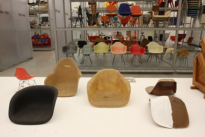 Fribreglass seat shells, as seen in Kazam!, the Vitra Design Museum Schaudepot