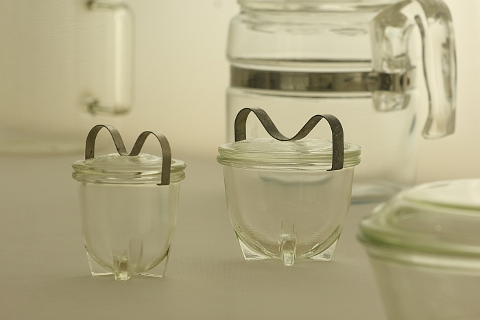 Preserve Jars by Wilhelm Wagenfeld, as seen at Welt aus Glas. Transparentes Design, Wilhelm Wagenfeld Haus Bremen