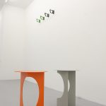 The Duetto side table by Tim Kerp for Pianca, and a series of "no waste" hooks, as seen at Generation Köln