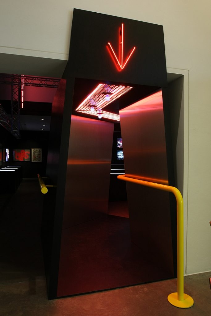 The entrance to Night Fever via, more or less, the entrance to Superstudio's 1960s Mach 2 club in Florence