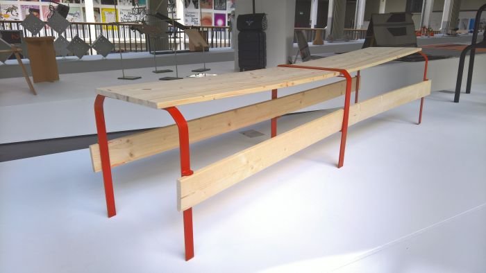 Bank der Tegernseer Gebräuche (2018) by Florian Knöbl, realised in context of MAGIS: Nomadic Cafe, as seen at Hochschule für Gestaltung Karlsruhe Rundgang 2018