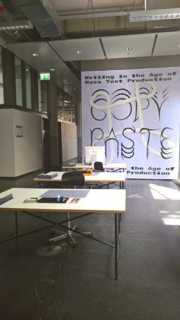 Part of the installation Copy_Paste//Writing in the Age of Mass Text Productionas seen at Hochschule für Gestaltung Karlsruhe Rundgang 2018