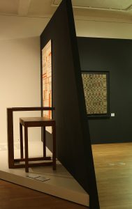 Tables, possibly by Lilly Reich and a textile fragment from Bauhaus Dessau, as seen at Bauhaus_Sachsen, Grassi Museum für Angewandte Kunst Leipzig