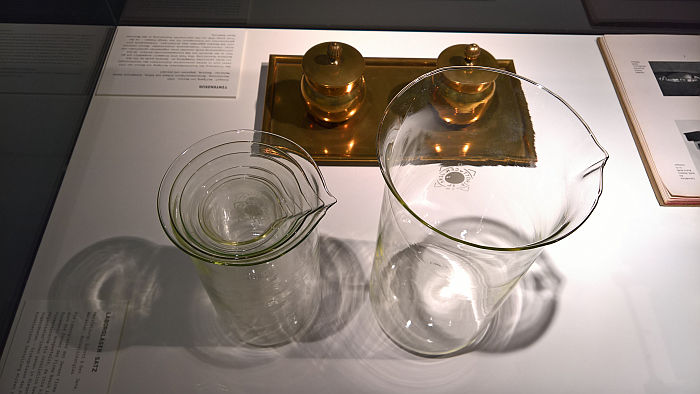 Laboratory beakers from Schott &amp; Gen. Jena, as seen at Unique Piece or Mass Product?, Werkbundarchiv – Museum der Dinge, Berlin