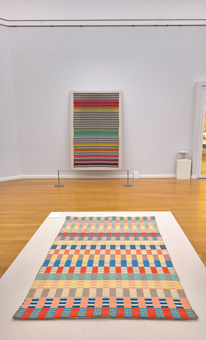Children's carpet by Otti Berger (foreground) & annoymous divan cover (rear), as seen at Bauhaus. Textiles and Graphics, Kunstsammlungen Chemnitz