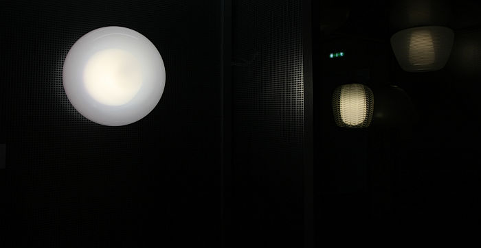 Mist by Front for Zero Lighting (l), and the Cora (m) and Helios (r) Wilhelm Wagenfeld for Peill &amp; Putzler, as seen at Wilhelm Wagenfeld: Lamps, Wilhelm Wagenfeld Haus, Bremen