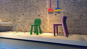 Mago by Stefano Giovannoni, Sparkling Chair/Still Chair by Marcel Wanders, Air Chair by Jasper Morrison, all for Magis & Ava bridge chair by Zhong Song Wen for Roche Bobois, as seen at Design on Air, Centre d'innovation et de design au Grand-Hornu