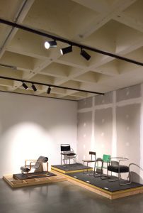 1920s and 30s chairs, including a 1926 precursor of Marcel Breuer's B5 chair (centre), as seen at SPACES. Interior design evolution, ADAM Brussels Design Museum, Brussels