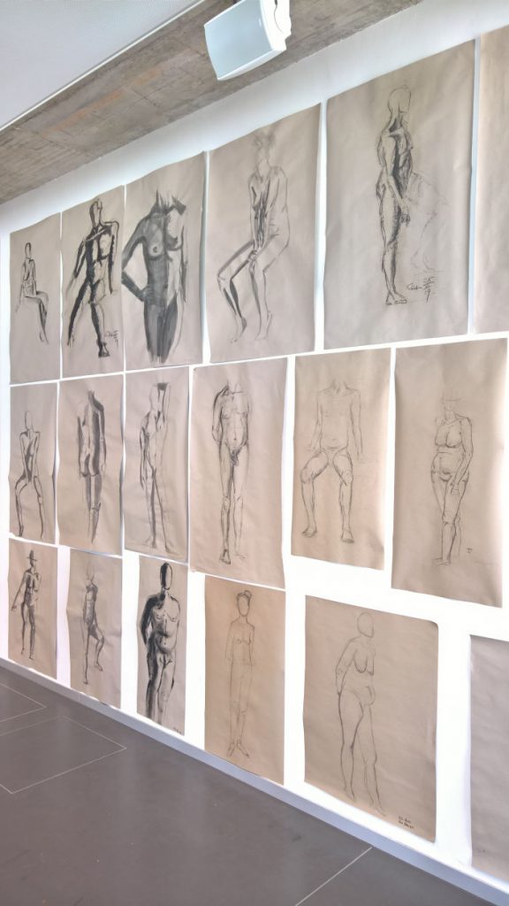 Results of the life drawing class, as seen at Werkschau 2019, FH Potsdam