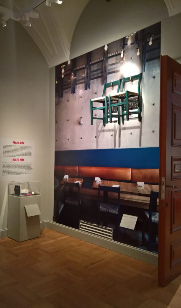 A montage of Rolfs Kök restaurant in Stockholm, including two chairs by John Kandell, as seen at 1989 - Culture and Politics, The National Museum Stockholm