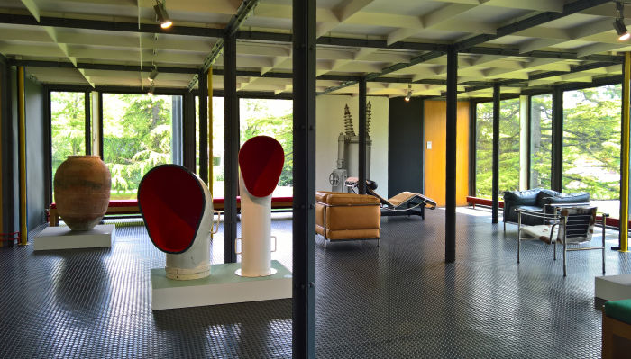 A Spanish Tinaja, ships cowls, and furniture by Le Corbusier/Jeanneret/Perriand, as seen at Mon univers, Pavillon Le Corbusier, Zürich