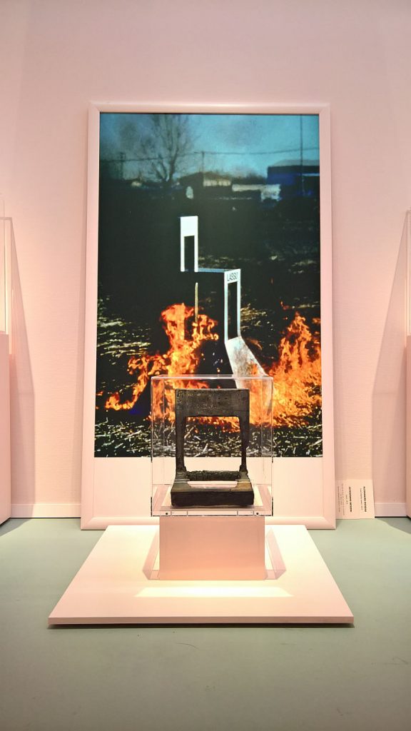 Lassù by Alessandro Mendini, on fire and as charred remains, as seen at Mondo Mendini, The Groninger Museum, Groningen