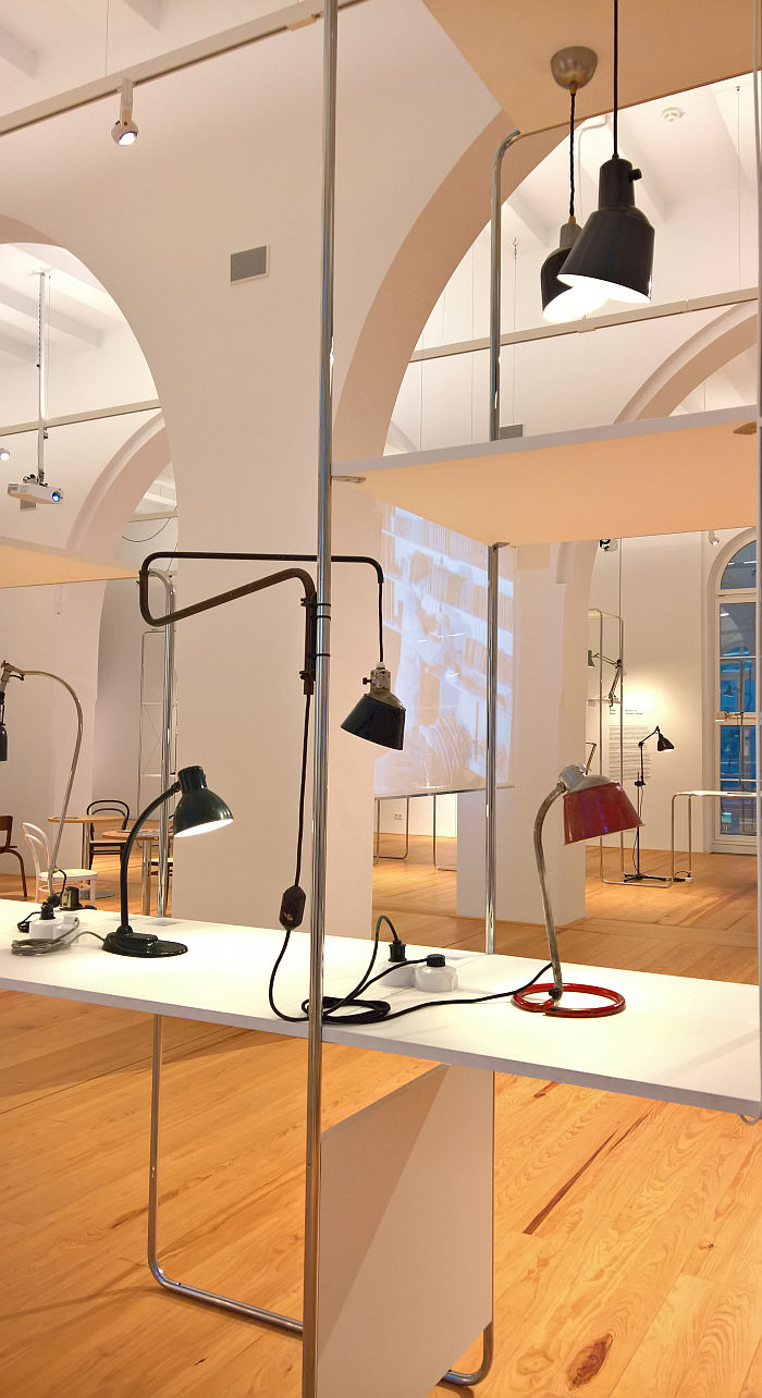 Nr. 934 tubular table lamp and Nr. 830 swivel lamp by Werner Glasenapp for Kandem, as seen at 100 Years of Positionable Light, Museum für Kunst und Gewerbe, Hamburg
