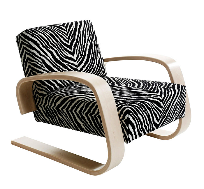 Armchair 400 by Alvar Aalto for Artek, and proudly wearing the zebra fabric that Aino Aalto introduced to the Artek programme.....