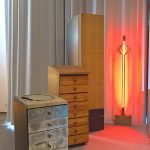 Two sideboards and a cupboard by Wolfgang Laubersheimer & a neon lamp by Gerd Arens, as seen at Design Gruppe Pentagon, Museum für Angewandte Kunst Cologne