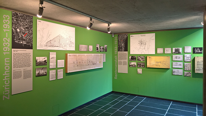 Presentations of the Hornbachstrasse apartment block and Rentenanstalt competition, as seen at Le Corbusier and Zürich, Museum für Gestaltung, Pavillon Le Corbusier, Zürich