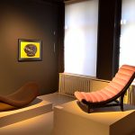 Upholstered lounger by Paul Iribe from 1913 (r) and one from Luigi Colani from 1970 (l), as seen at Luigi Colani and Art Nouveau, Bröhan-Museum, Berlin