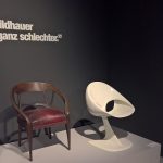 A 1902 Bruno Paul armchair and Colani’s 1968, fibregalss, Polycor chair for COR, as seen at Luigi Colani and Art Nouveau, Bröhan-Museum, Berlin