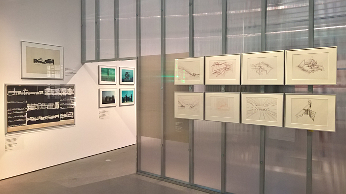 Imaginary Architecture by Otto Beckmann (l) and Plotter Drawings by Günter Günschel (r), as seen at The Architecture Machine. The Role of Computers in Architecture, the Architekturmuseum der TU München 
