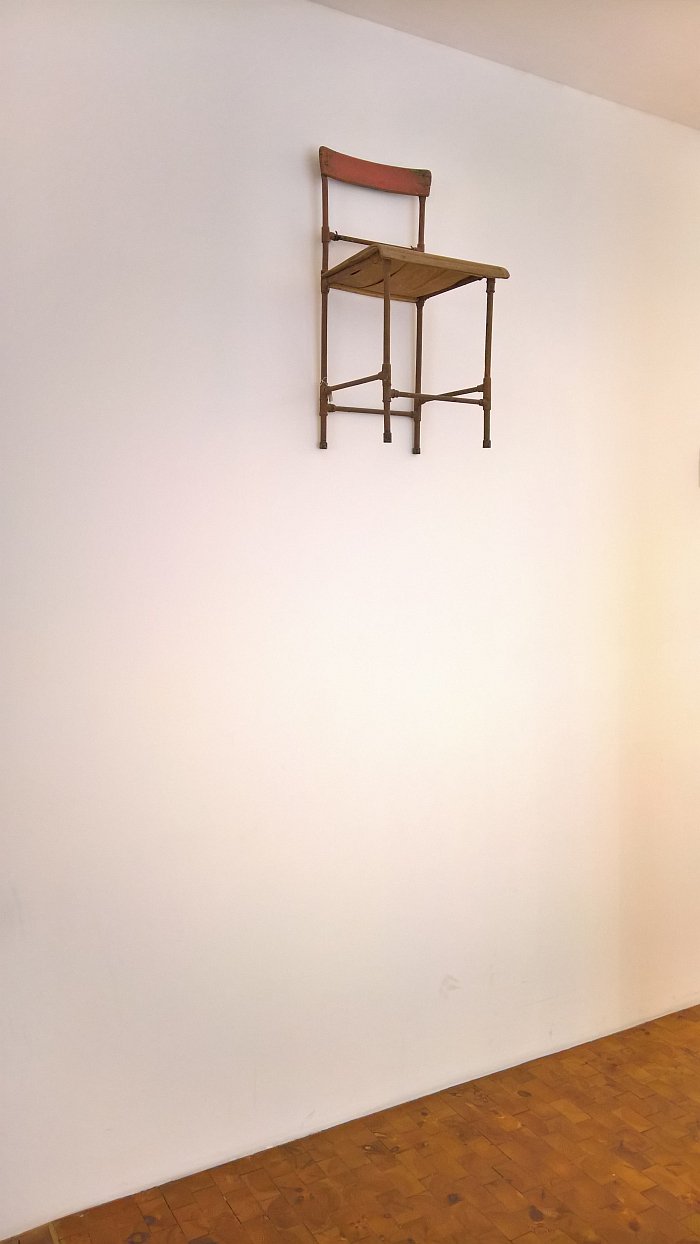 A chair, very likely of the type that inspired Mart Stam to build his gas pipe cantilever chair, as seen at The Early Years. Mart Stam, the Institute and the Collection of Industrial Design, the Werkbundarchiv Museum der Dinge, Berlin