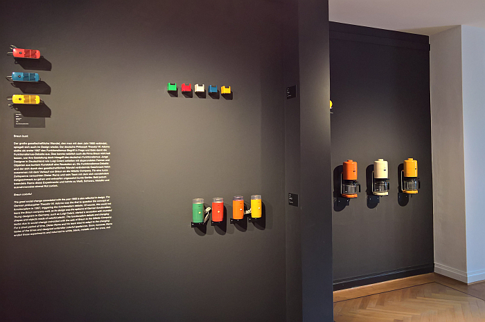 Examples of Braun's brief West Germany foray into colour, as seen at Braun 100, Bröhan-Museum, Berlin