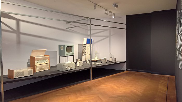 Braun products on the d55 exhibition stand system by Otl Aicher and Hans G. Conrad, as seen at Braun 100, Bröhan-Museum, Berlin