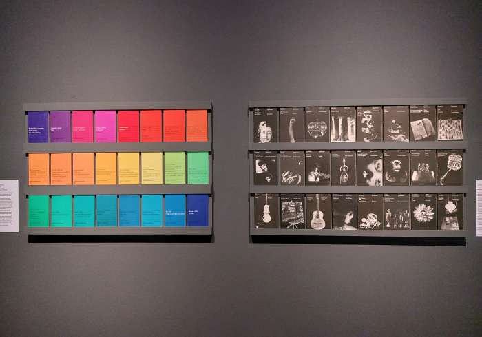 Willy Fleckhaus for Suhrkamp (l) and Lothar Reher for Verlag Volk und Welt (r), as seen at German Design 1949–1989. Two Countries, One History, Kunsthalle im Lipsiusbau, Dresden