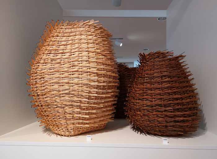 Craft as cacti, woven wicker baskets by Diana Stegmann, as seen at Craft is Cactus. The Collection from 1945 to Today, Museum Angewandte Kunst, Frankfurt