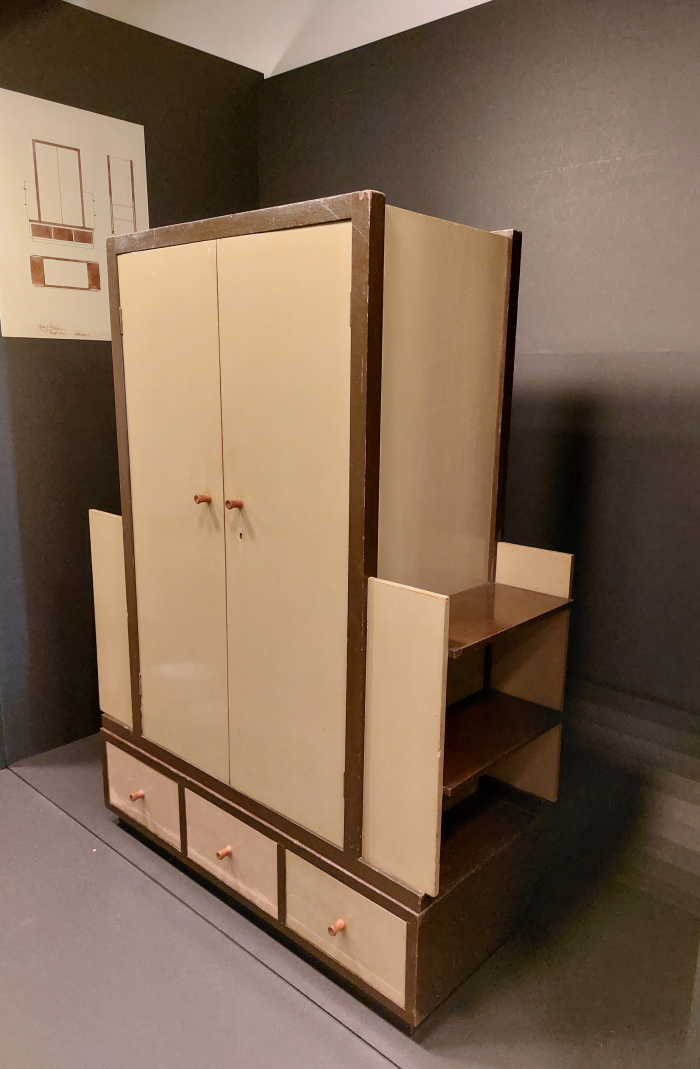 A multi-purpose cupboard/shelving unit built by Erich Dieckmann at Bauhaus Weimar in the early 1920s, as seen at Chairs: Dieckmann! The Forgotten Bauhäusler Erich Dieckmann, Neuwerk 11, Halle