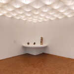 Akari PL2, and ceramic works, by Isamu Noguchi, as seen at Isa­mu Noguchi, Muse­um Lud­wig, Cologne