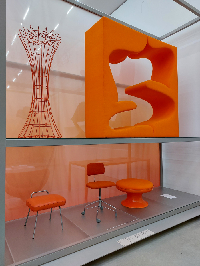 Works in orange, including stool No. 4672 by George Nelson (Associates) (bottom left), as seen at Colour Rush! An Installation by Sabine Marcelis, Vitra Design Museum Schaudepot, Weil am Rhein