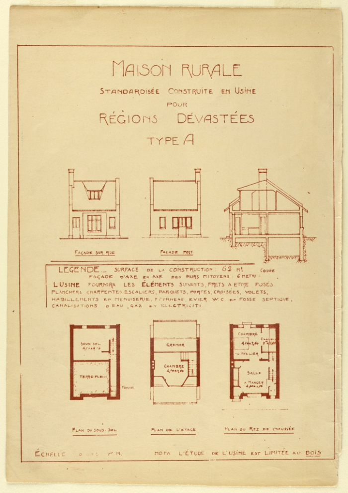 Plans for a standardized rural house by Hector Guimard, part of Hector Guimard: How Paris Got Its Curves Cooper Hewitt, Smithsonian Design Museum New York (Diazo print, gift of Madame Hector Guimard, image © and courtesy Cooper Hewitt, Smithsonian Design Museum)
