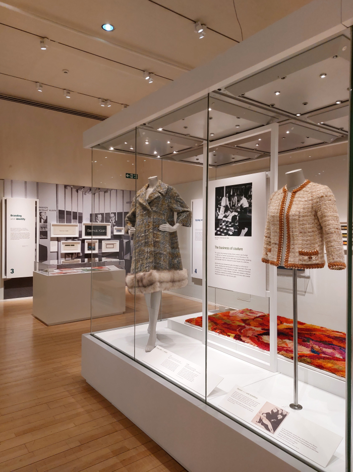 A coat by Lilli Ann (l) and an unidentified jacket (r) both in fabrics by Bernat Klein, as seen at Bernat Klein. Design in Colour, National Museum of Scotland, Edinburgh