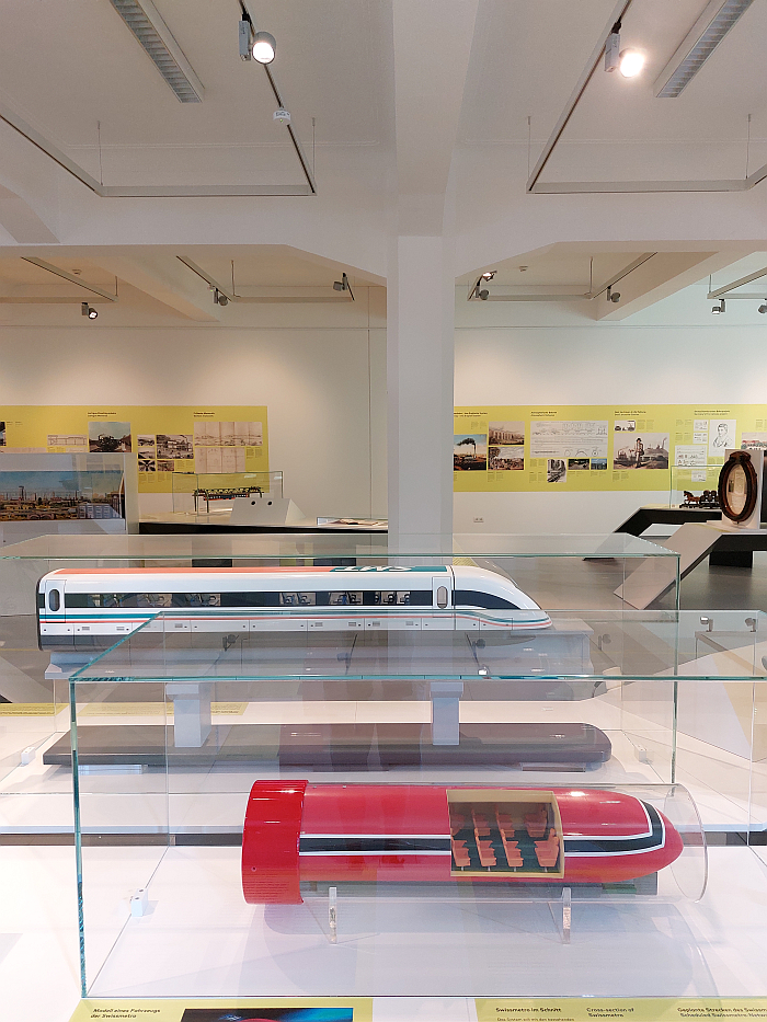 Two high speed monorail concepts: the Shanghai Maglev Train (top, more accurately elevated) and the Swissmetro (bottom, more accurately underground), as seen at Futurails. Wege und Irrwege auf Schienen, DB Museum, Nürnberg 