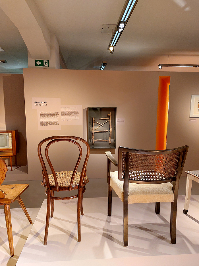 A late 19th century Thonet plagiarism and a 1936 armchair by Bruno Paul consider Sachsen's oldest chair, as seen at Home Sweet Home. The Archaeology of Domestic Life, SMAC - Staatliches Museum für Archäologie Chemnitz