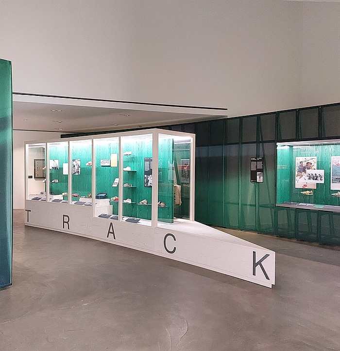 The chapter Track, as seen at Nike: Form Follows Motion, Vitra Design Museum, Weil am Rhein