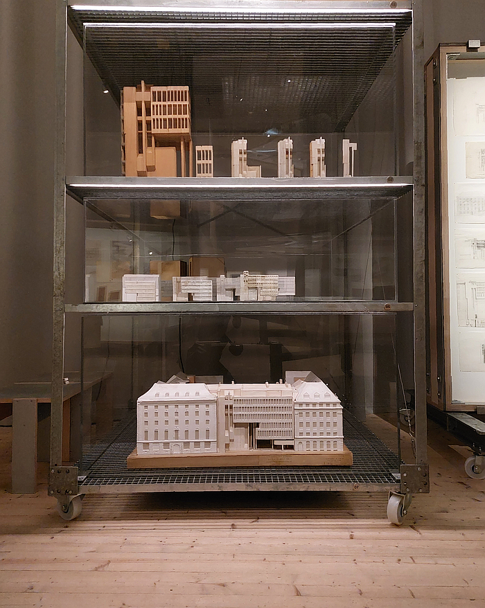 Models of the proposed Catholic church on Kungsträdgården by Léonie Geisendorf, as seen at Léonie Geisendorf, ArkDes, Stockholm