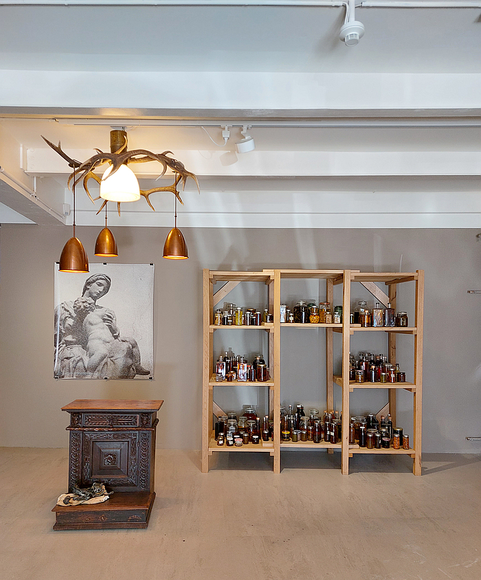 Conserves, and other artefacts, as seen at Sandra Knecht - Home Is a Foreign Place, Kulturstiftung Basel H. Geiger, Basel