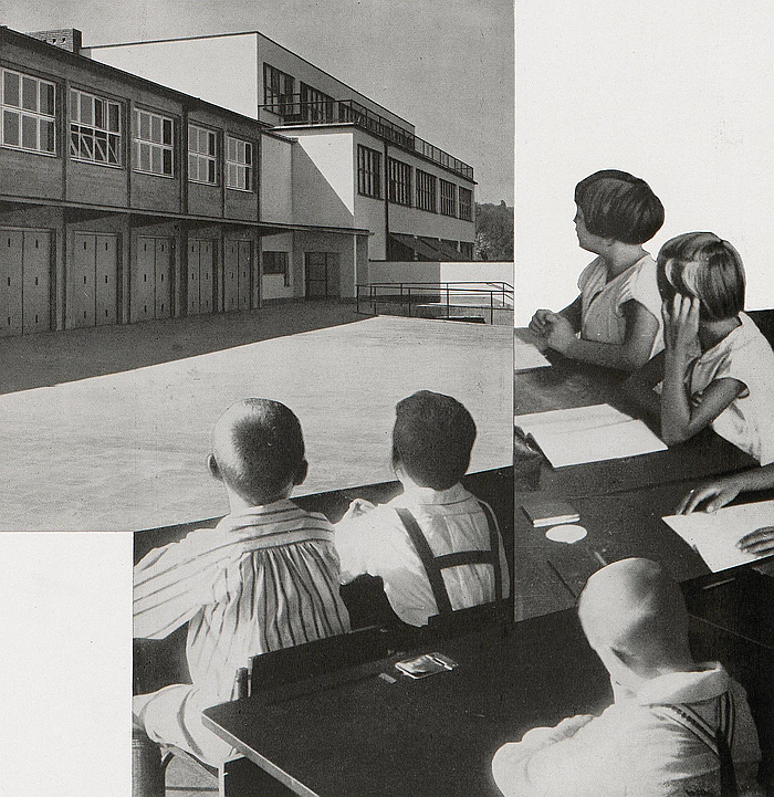 Reformschule, Bornheimer Hang (Collage), part of Yes, we care. The New Frankfurt and the Pursuit of the Common Good, Museum Angewandte Kunst Frankfurt (photo Das Neue Frankfurt, Heft 9, 1930 courtesy Museum Angewandte Kunst Frankfurt)